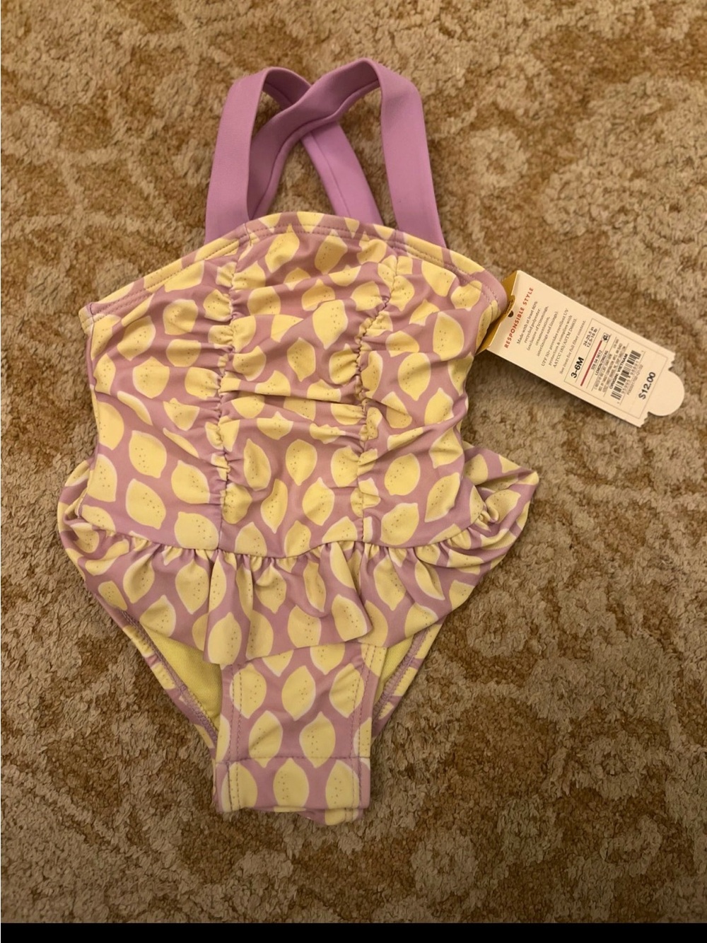 Cat & Jack Lilac and Yellow Lemon Print One-Piece Swimsuit